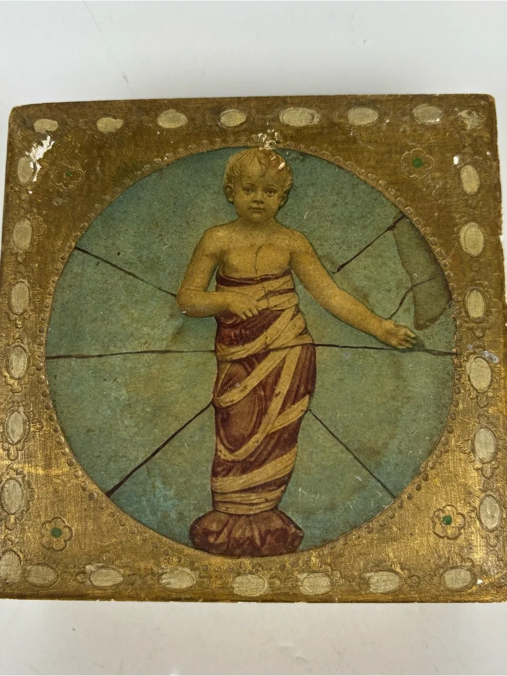Vintage Italian Florentine Gold Gilded-Hinged Wooden Trinket Box-A Della Robbia
